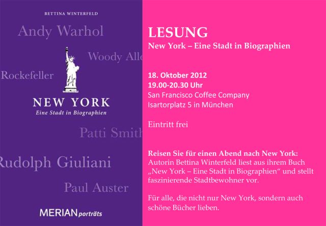 Bettina Winterfeld Einladung Lesung New York