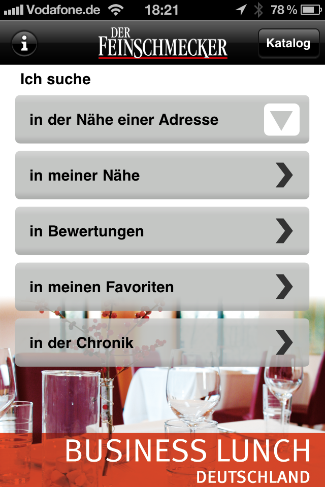 Der Feinschmecker Gourmetmagazin iPhone App Business Lunch