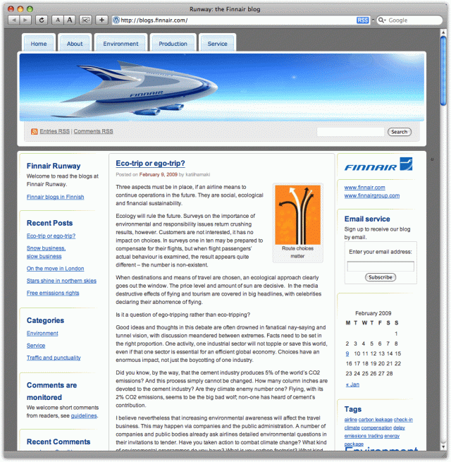 Finnair Blog Screenshot