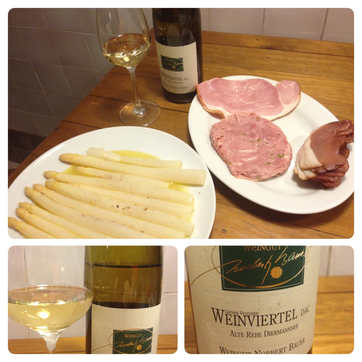 Spargel in Alufolie mit Schinken und 2011 Grüner Veltliner vom Weingut Norbert Bauer